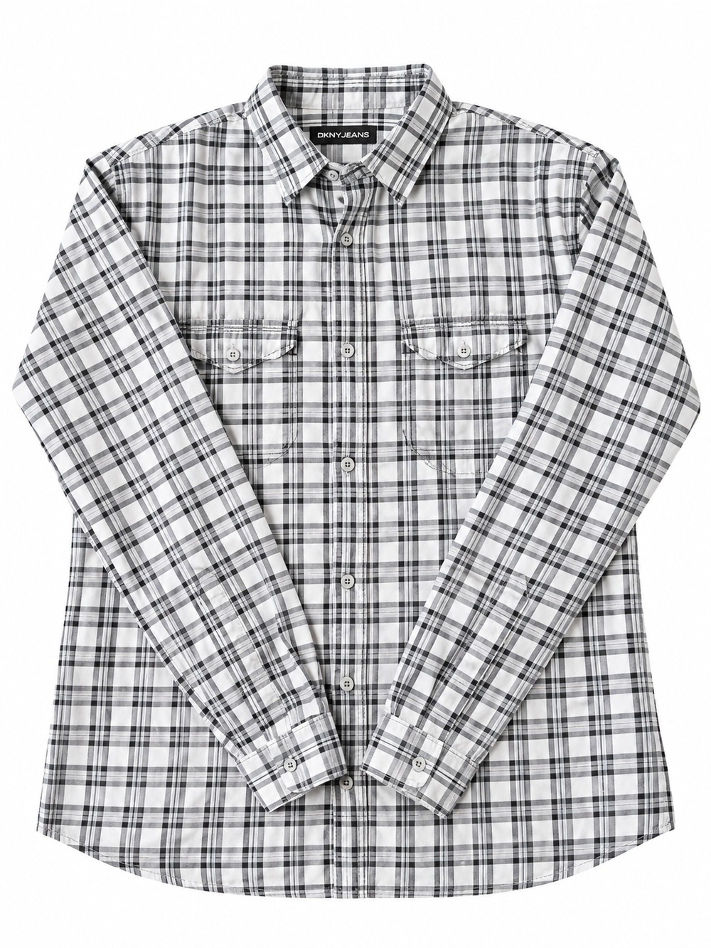 Dkny White and Black Plaid Button-Down Shirt